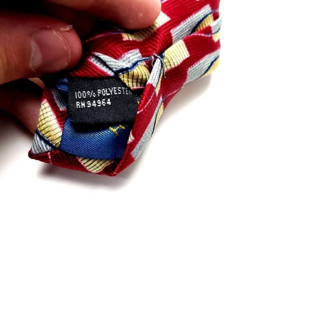 ‎Renzo Polyester Tie Print Red Geometric - Picture 6 of 7